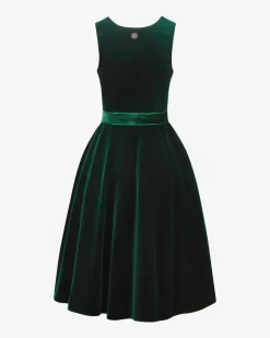 Smaragd Midi-Dirndl mit Seidenschürze